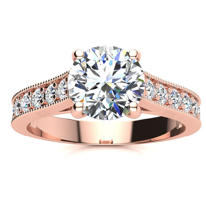 2 Carat Round Shape Moissanite Engagement Ring in 14K Rose Gold (4 g), E/F Color, Size 4 by SuperJeweler