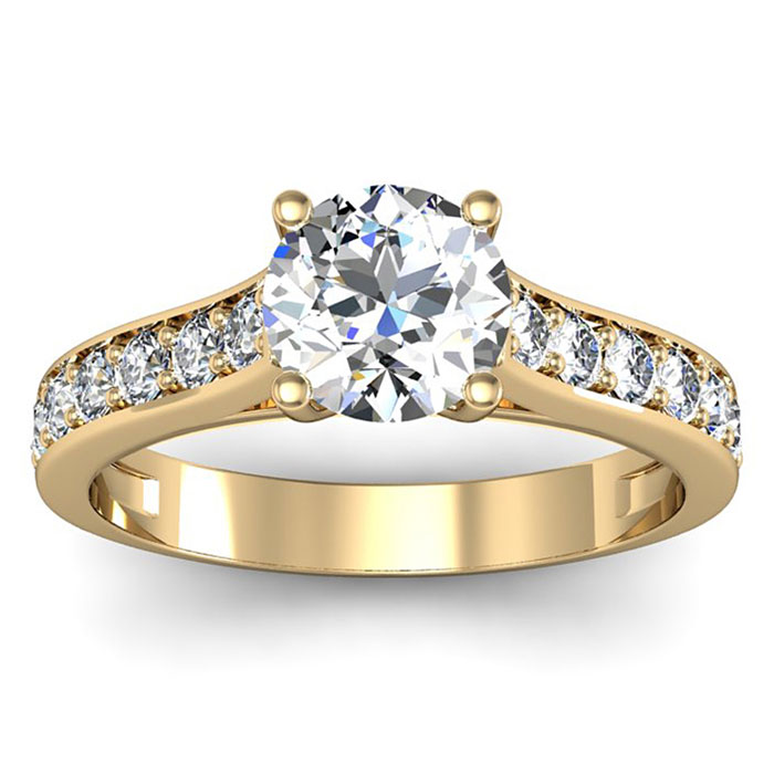 1.5 Carat Round Shape Moissanite Engagement Ring in 14K Yellow Gold (3.70 g), E/F Color, Size 4 by SuperJeweler