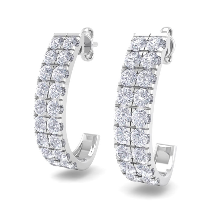 3 Carat Diamond J Hoop Earrings in 14K White Gold (6.60 g) (, ) by SuperJeweler