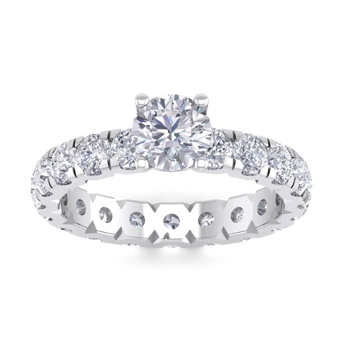 3 Carat Round Shape Diamond Eternity Engagement Ring in 14K White Gold (3 g) (