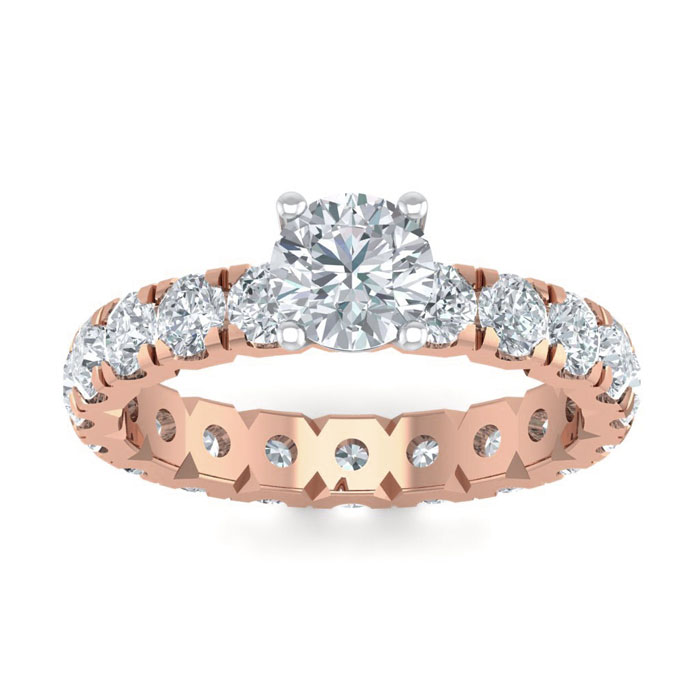 3 Carat Round Shape Diamond Eternity Engagement Ring in 14K Rose Gold (3 g) (  SI2-I1)  Size 8 by SuperJeweler