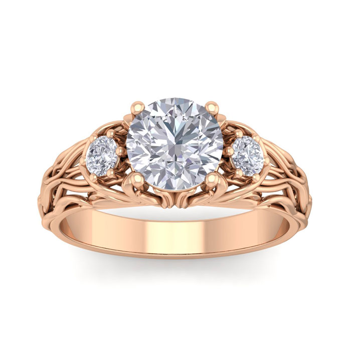 1 3/4 Carat Round Shape Moissanite Intricate Vine Engagement Ring in 14K Rose Gold (5.50 g), E/F Color, Size 4 by SuperJeweler