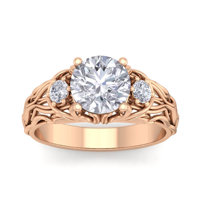 2 1/4 Carat Round Shape Moissanite Intricate Vine Engagement Ring in 14K Rose Gold (6 g), E/F Color, Size 4 by SuperJeweler