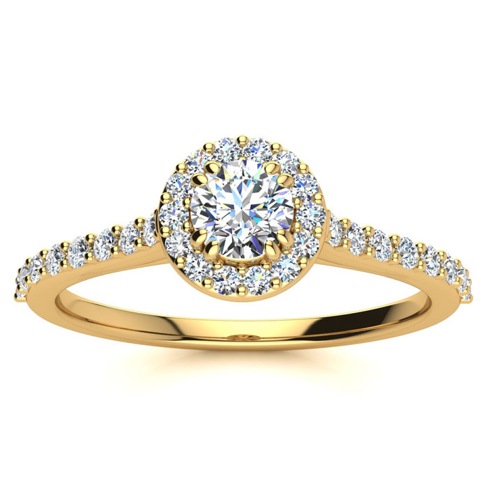 1/2 Carat Round Shape Halo Moissanite Engagement Ring in 14K Yellow Gold (3 g), E/F Color, Size 4 by SuperJeweler