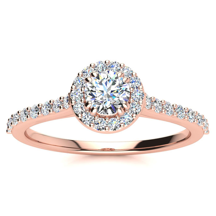 1/2 Carat Round Shape Halo Moissanite Engagement Ring in 14K Rose Gold (3 g), E/F Color, Size 4 by SuperJeweler