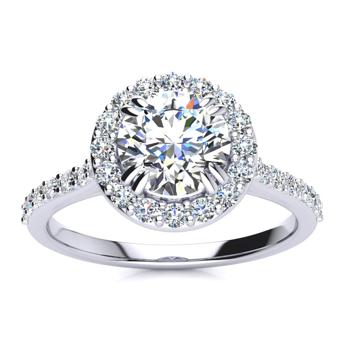1.25 Carat Round Shape Halo Moissanite Engagement Ring in 14K White Gold (3.70 g), E/F Color, Size 4 by SuperJeweler