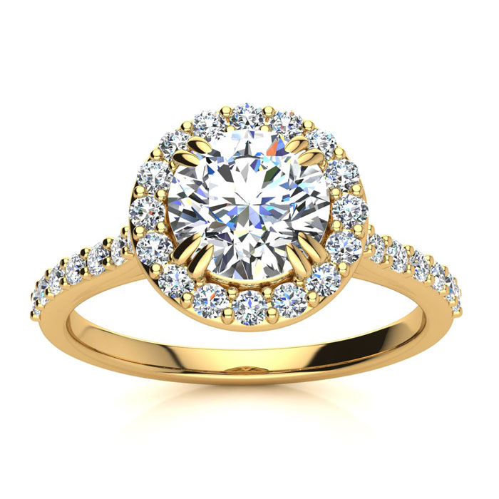 1.25 Carat Round Shape Halo Moissanite Engagement Ring in 14K Yellow Gold (3.70 g), E/F Color, Size 4 by SuperJeweler