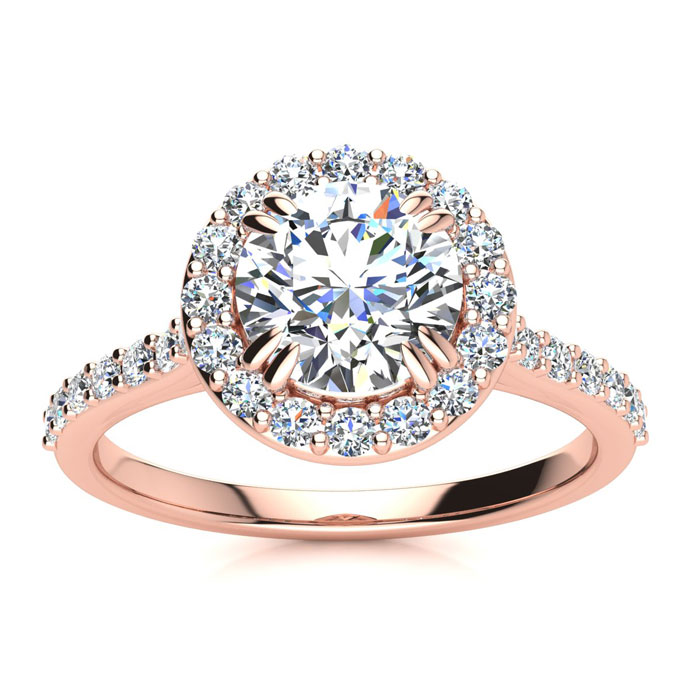1.25 Carat Round Shape Halo Moissanite Engagement Ring in 14K Rose Gold (3.70 g), E/F Color, Size 4 by SuperJeweler