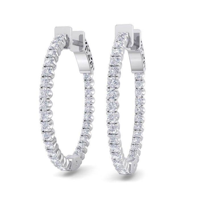 1 Carat Diamond Hoop Earrings in 14K White Gold (4 g), 3/4 Inch,  by SuperJeweler