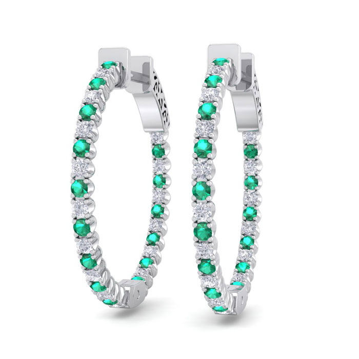 1 Carat Emerald Cut & Diamond Hoop Earrings in 14K White Gold (4 g), 3/4 Inch,  by SuperJeweler