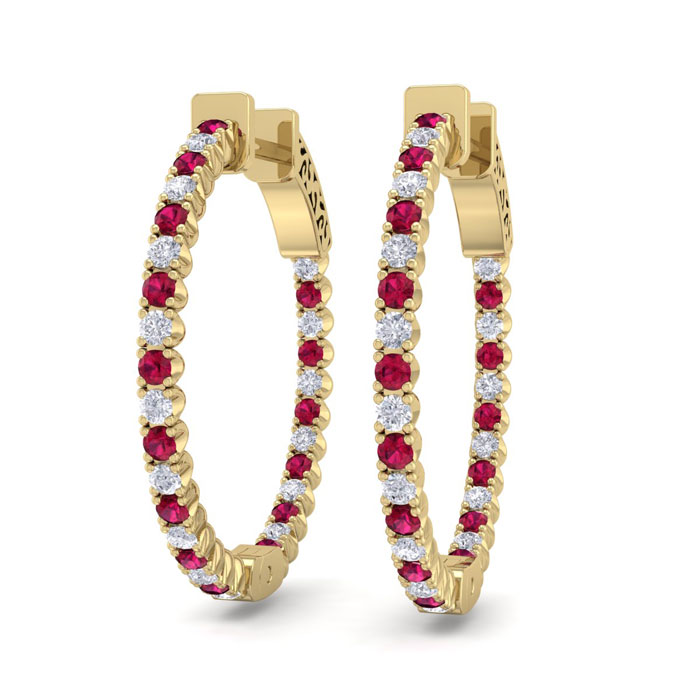 1 Carat Ruby & Diamond Hoop Earrings in 14K Yellow Gold (4 g), 3/4 Inch,  by SuperJeweler