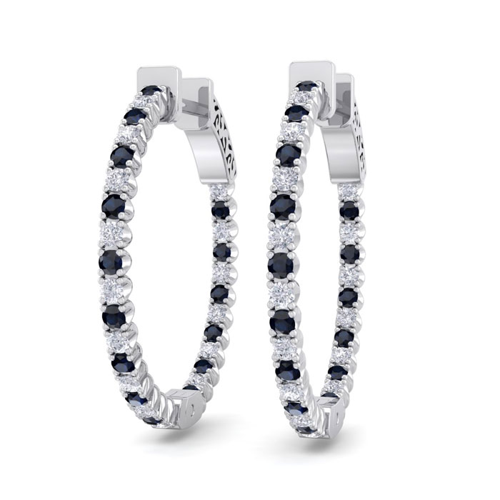 1 Carat Sapphire & Diamond Hoop Earrings in 14K White Gold (4 g), 3/4 Inch,  by SuperJeweler