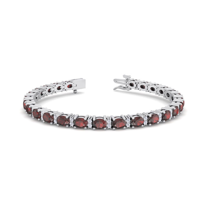 5 3/4 Carat Oval Shape Garnet & Diamond Bracelet In 14K White Gold (10 G), 7 Inches, I/J By SuperJeweler