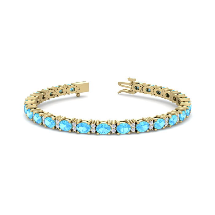 6 Carat Oval Shape Blue Topaz & Diamond Bracelet in 14K Yellow Gold (10 g), 7 Inches,  by SuperJeweler