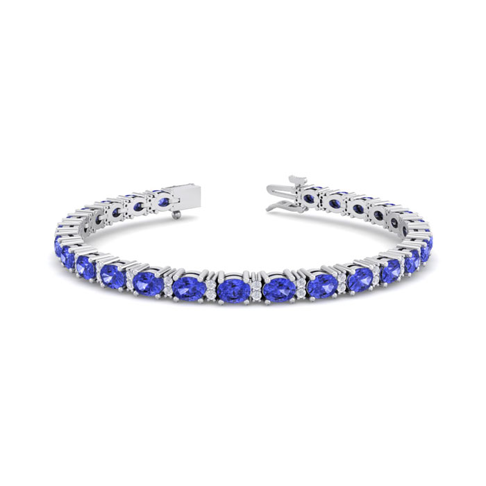 5 3/4 Carat Oval Shape Tanzanite & Diamond Bracelet in 14K White Gold (10 g), 7 Inches,  by SuperJeweler