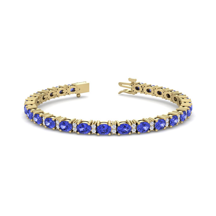 5 3/4 Carat Oval Shape Tanzanite & Diamond Bracelet in 14K Yellow Gold (10 g), 7 Inches,  by SuperJeweler