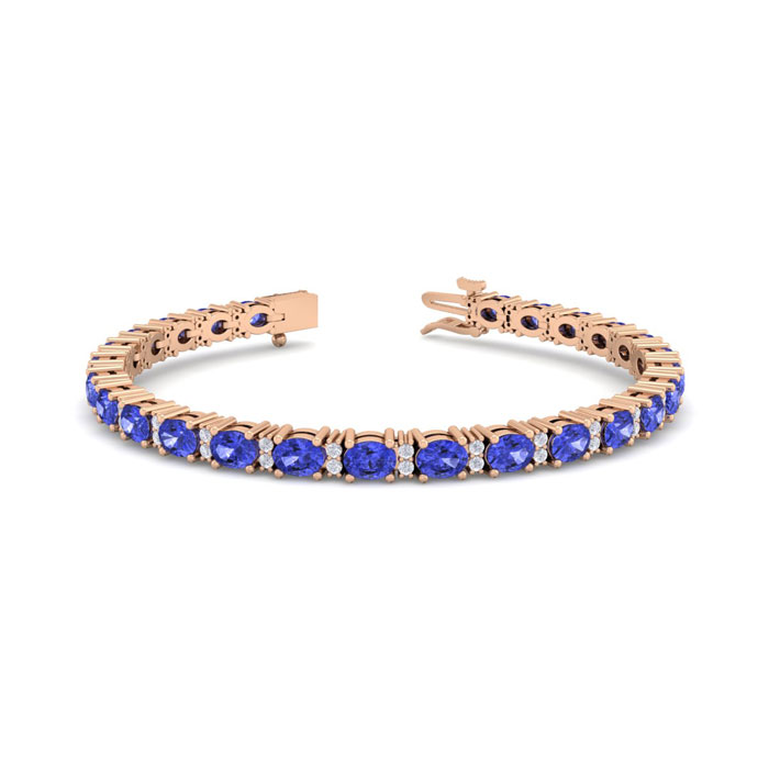 5 3/4 Carat Oval Shape Tanzanite & Diamond Bracelet in 14K Rose Gold (10 g), 7 Inches,  by SuperJeweler