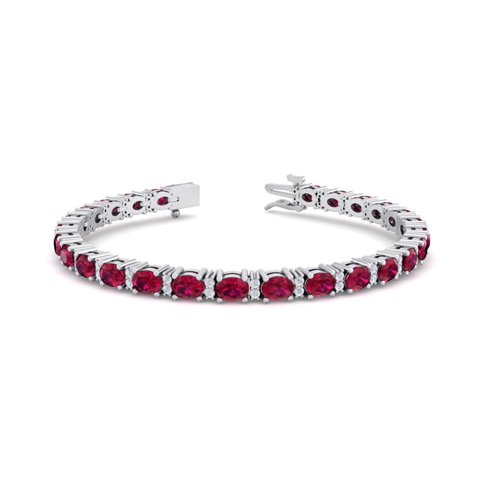 7 Carat Oval Shape Ruby & Diamond Bracelet in 14K White Gold (10 g), 7 Inches,  by SuperJeweler