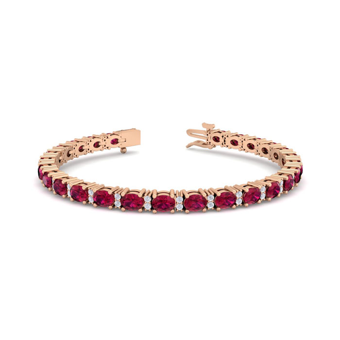 7 Carat Oval Shape Ruby & Diamond Bracelet in 14K Rose Gold (10 g), 7 Inches,  by SuperJeweler