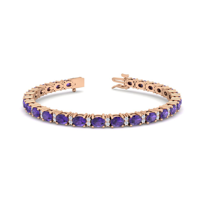 5 3/4 Carat Oval Shape Amethyst & Diamond Bracelet in 14K Rose Gold (10 g), 7 Inches,  by SuperJeweler