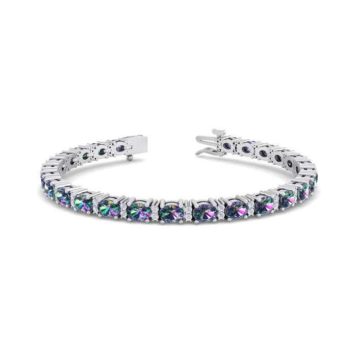 6 Carat Oval Shape Mystic Topaz & Diamond Bracelet In 14K White Gold (10 G), 7 Inches, I/J By SuperJeweler