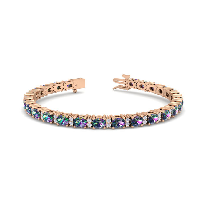 6 Carat Oval Shape Mystic Topaz & Diamond Bracelet in 14K Rose Gold (10 g), 7 Inches,  by SuperJeweler