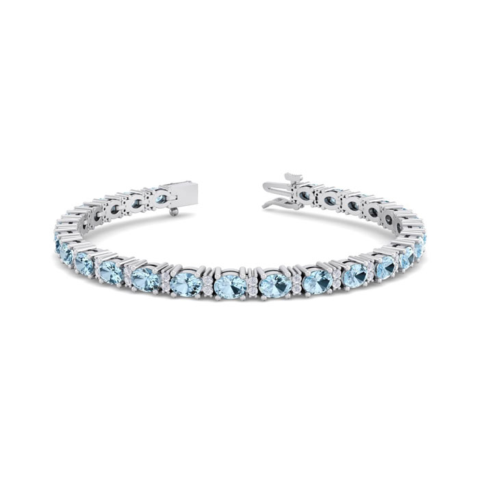 5 Carat Oval Shape Aquamarine & Diamond Bracelet in 14K White Gold (10 g), 7 Inches,  by SuperJeweler