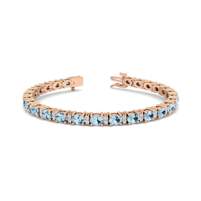 5 Carat Oval Shape Aquamarine & Diamond Bracelet in 14K Rose Gold (10 g), 7 Inches,  by SuperJeweler