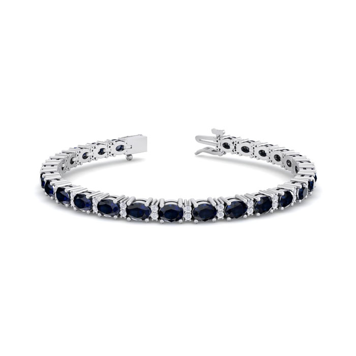 7 Carat Oval Shape Sapphire & Diamond Bracelet in 14K White Gold (10 g), 7 Inches,  by SuperJeweler