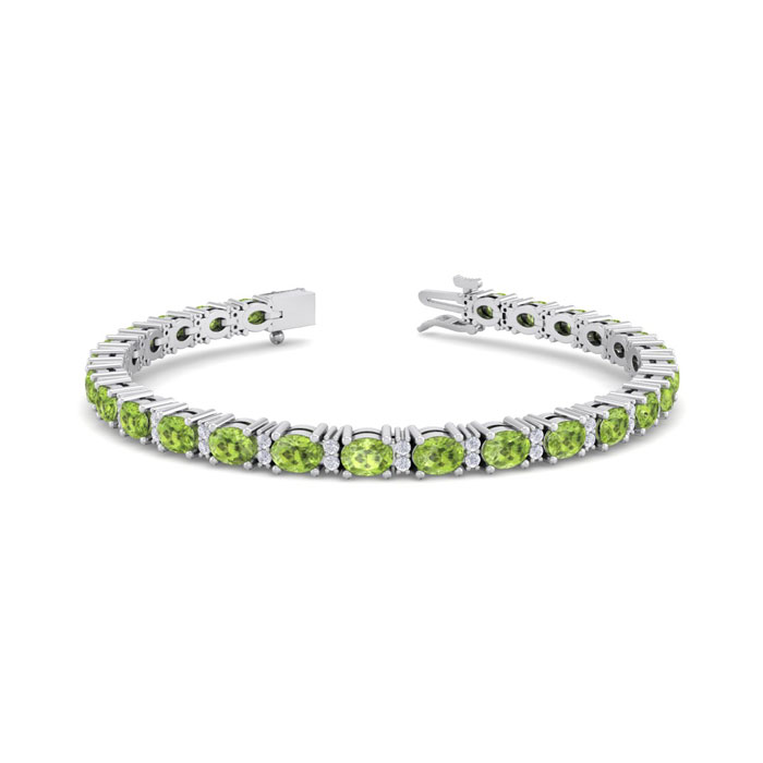 5 3/4 Carat Oval Shape Peridot & Diamond Bracelet in 14K White Gold (10 g), 7 Inches,  by SuperJeweler