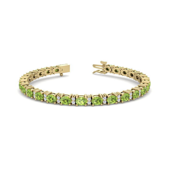 5 3/4 Carat Oval Shape Peridot & Diamond Bracelet in 14K Yellow Gold (10 g), 7 Inches,  by SuperJeweler