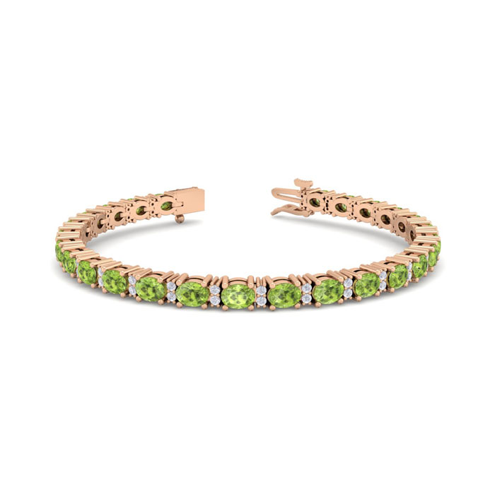 5 3/4 Carat Oval Shape Peridot & Diamond Bracelet in 14K Rose Gold (10 g), 7 Inches,  by SuperJeweler