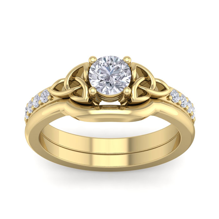 1/2 Carat Round Moissanite Claddagh Bridal Ring Set in 14K Yellow Gold (6 g), E/F Color, Size 4 by SuperJeweler