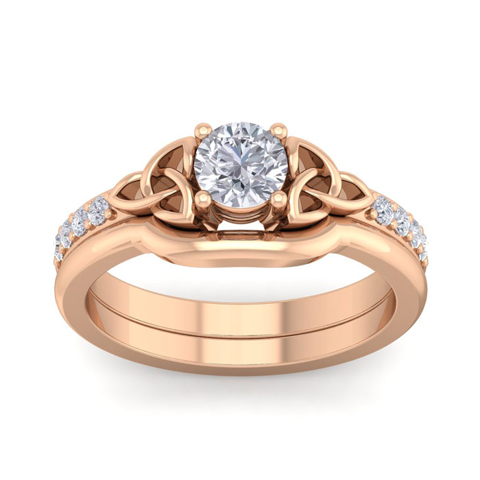 1/2 Carat Round Moissanite Claddagh Bridal Ring Set in 14K Rose Gold (6 g), E/F Color, Size 4 by SuperJeweler