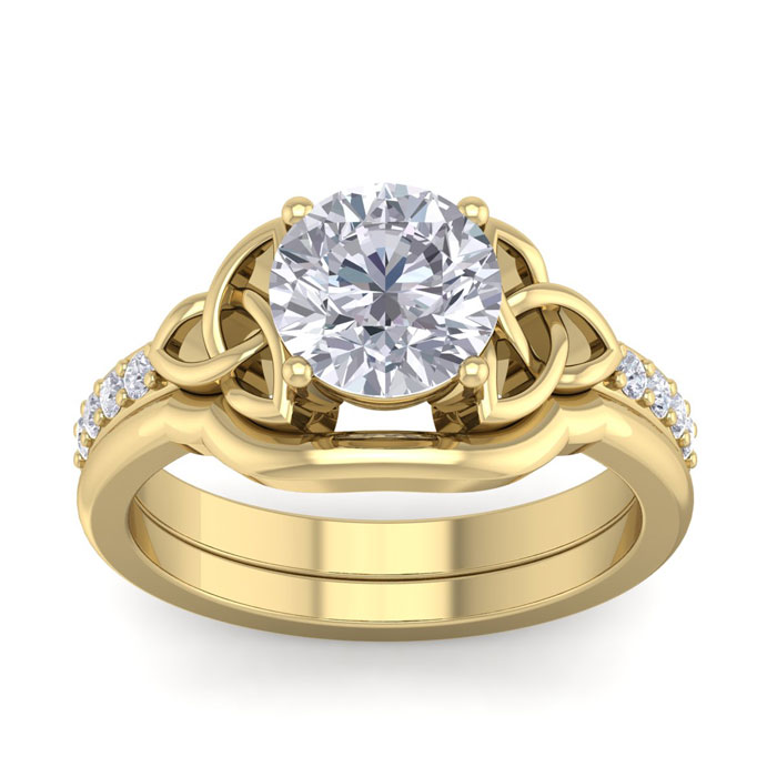 1.5 Carat Round Moissanite Claddagh Bridal Ring Set in 14K Yellow Gold (6.30 g), E/F Color, Size 4 by SuperJeweler