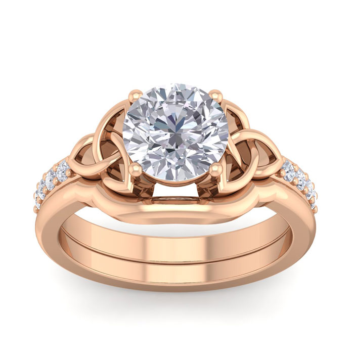 1.5 Carat Round Moissanite Claddagh Bridal Ring Set in 14K Rose Gold (6.30 g), E/F Color, Size 4 by SuperJeweler