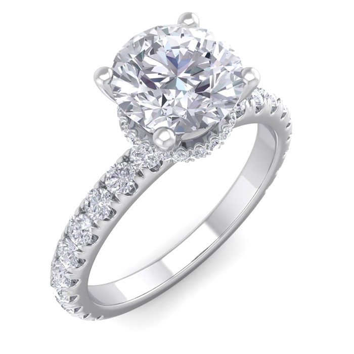 2 Carat Round Shape Hidden Halo Diamond Engagement Ring in 14K White Gold (3.20 g) (