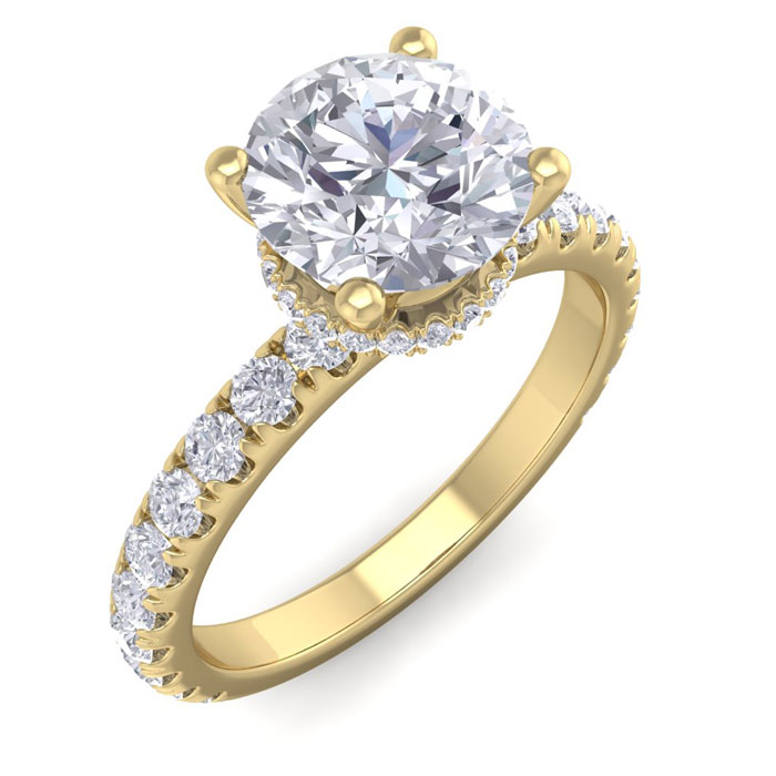 2 Carat Round Shape Hidden Halo Diamond Engagement Ring in 14K Ye