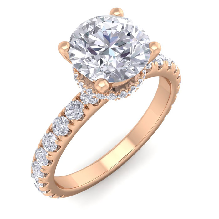 2 Carat Round Shape Hidden Halo Diamond Engagement Ring in 14K Rose Gold (3.20 g) (