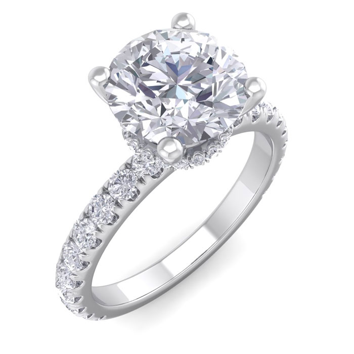 2.5 Carat Round Shape Hidden Halo Diamond Engagement Ring in 14K 