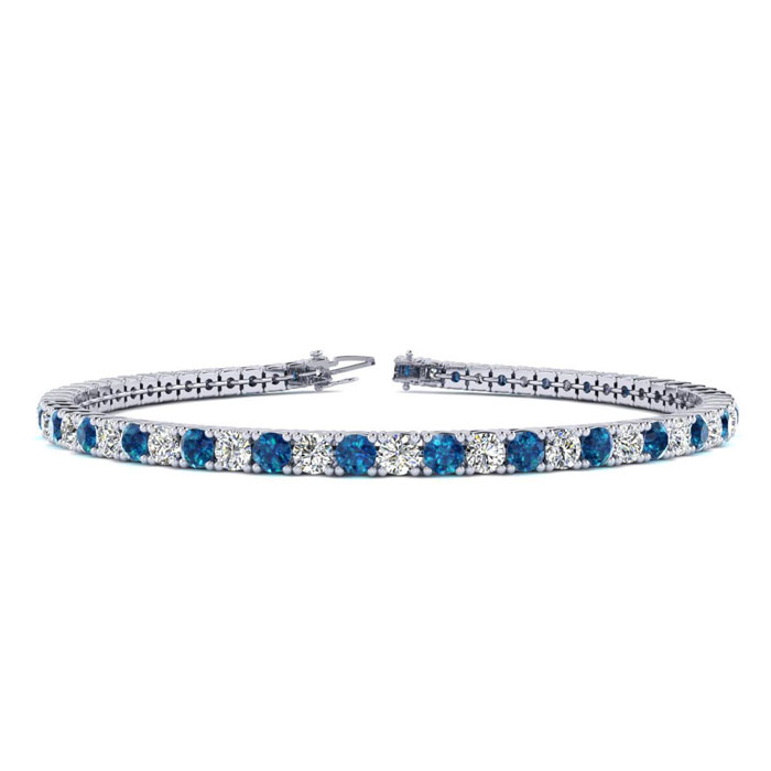 3 Carat Blue & White Diamond Men's Tennis Bracelet in 14K White G