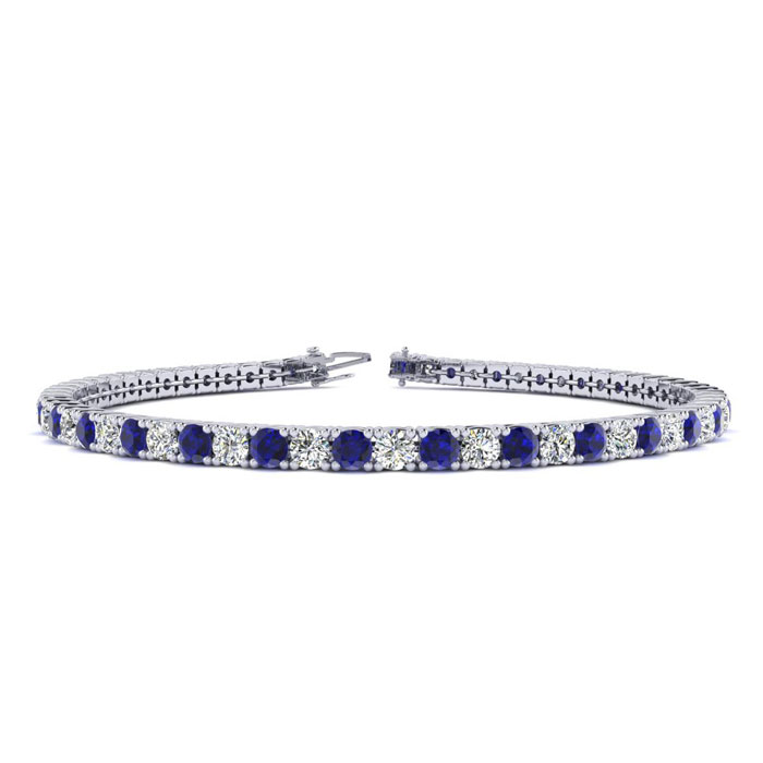 4 Carat Sapphire & Diamond Men's Tennis Bracelet in 14K White Gol