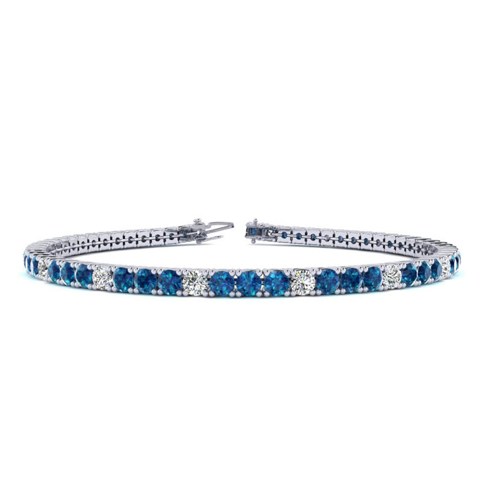 3 1/4 Carat Blue & White Diamond Men's Tennis Bracelet in 14K Whi