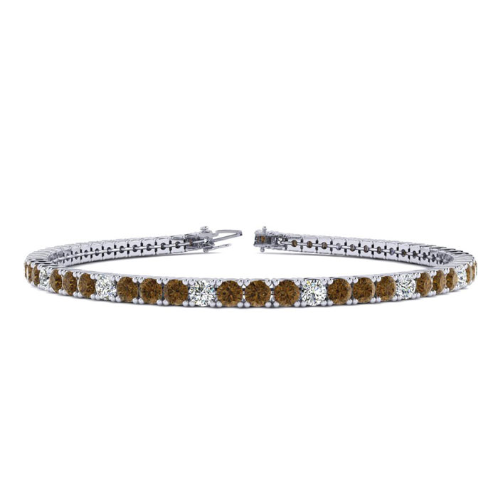 3 Carat Chocolate Bar Brown Champagne & White Diamond Men's Tennis Bracelet in 14K White Gold (10.6 g), 8 Inches,  by SuperJeweler