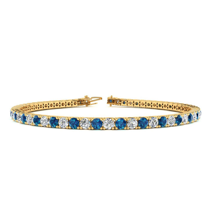 3 Carat Blue & White Diamond Men's Tennis Bracelet in 14K Yellow Gold (10.6 g), 8 Inches,  by SuperJeweler