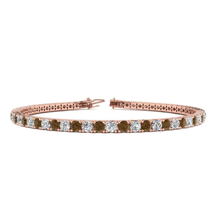 4 1/4 Carat Chocolate Bar Brown Champagne & White Diamond Men's Tennis Bracelet in 14K Rose Gold (10.1 g), 7.5 Inches,  by SuperJeweler