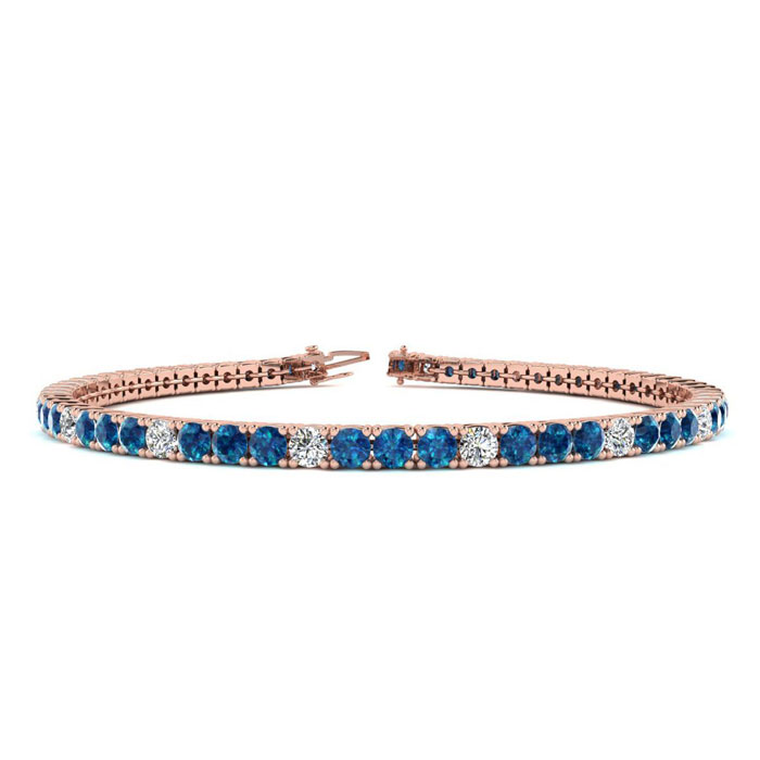 4 1/4 Carat Blue & White Diamond Alternating Men's Tennis Bracelet in 14K Rose Gold (10.1 g), 7.5 Inches,  by SuperJeweler