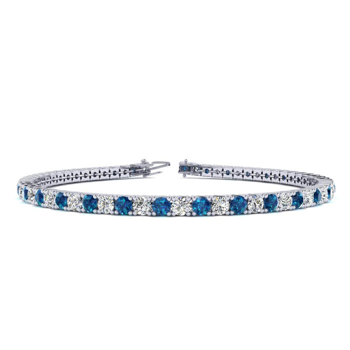4 1/4 Carat Blue & White Diamond Men's Tennis Bracelet In 14K White Gold (10.1 G), 7.5 Inches, J/K By SuperJeweler