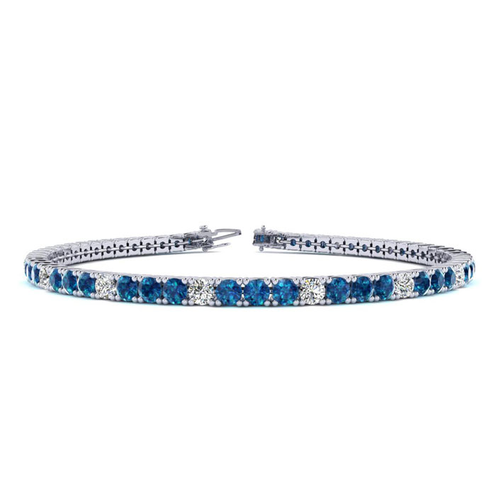 5 Carat Blue & White Diamond Alternating Men's Tennis Bracelet in 14K White Gold (12.1 g)