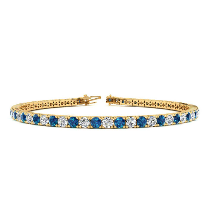 4 1/4 Carat Blue & White Diamond Men's Tennis Bracelet In 14K Yellow Gold (10.1 G), 7.5 Inches, J/K By SuperJeweler